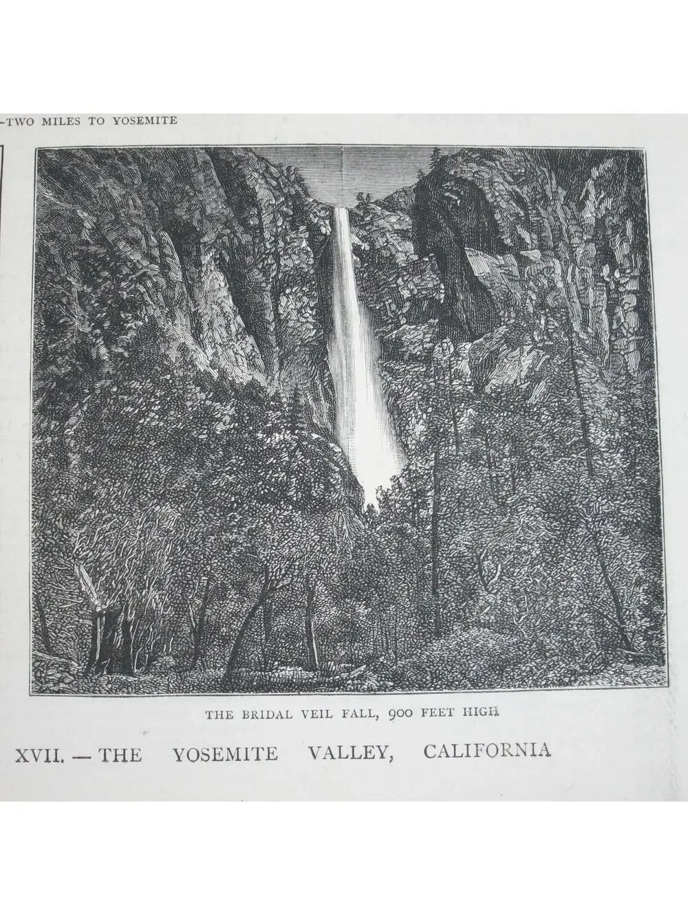 Antique 1877 Print Yosemite Valley California Nevada Fall Sierra, The Graphic